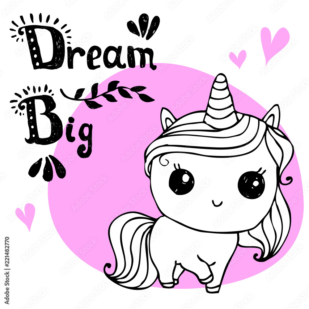 Obraz premium Unicorn cute character with hand written lettering