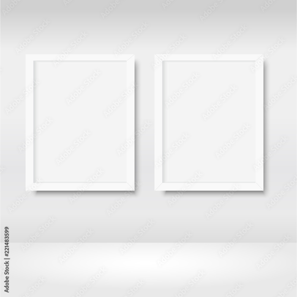 Empty frames on the wall in gallery with lights. Vector Empty frames on the wall in gallery with lights. Vector