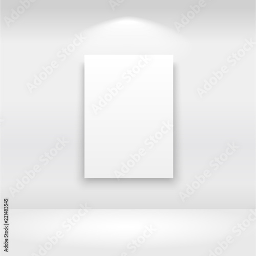 Empty frames on the wall in gallery with lights. Vector