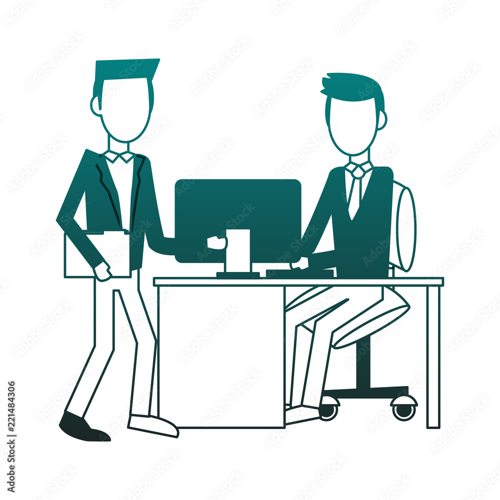 Businessmens talking at office blue lines Businessmens talking at office blue lines
