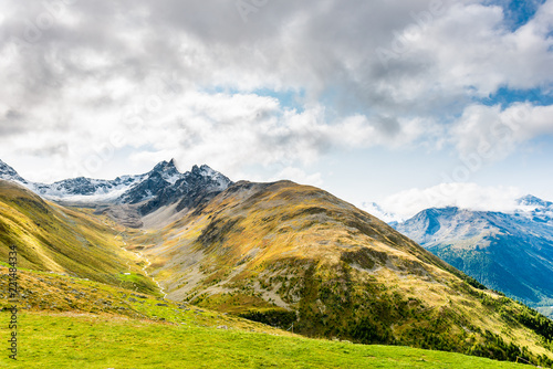 A view of the Piz Muragl mountain and the Muragl valley.