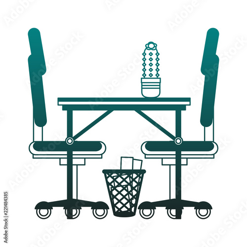 Office desk and chairs blue lines