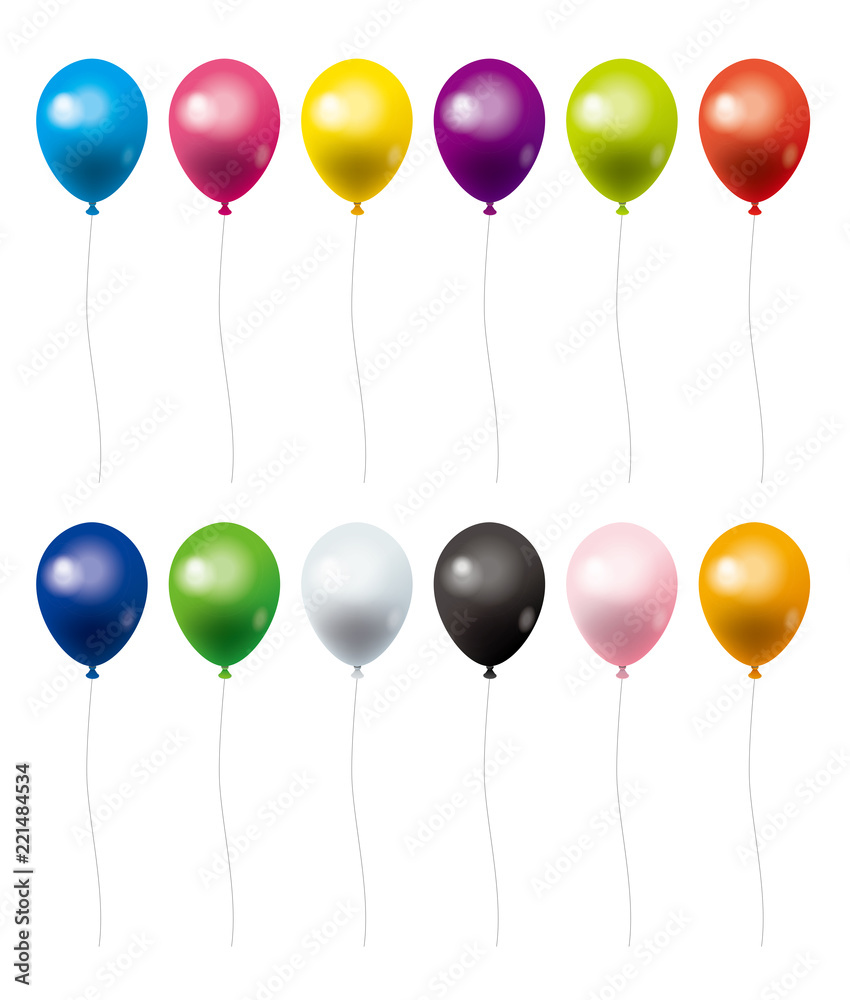 12色のカラフルな風船のイラスト 白背景 ベクターデータ Stock Vector Adobe Stock