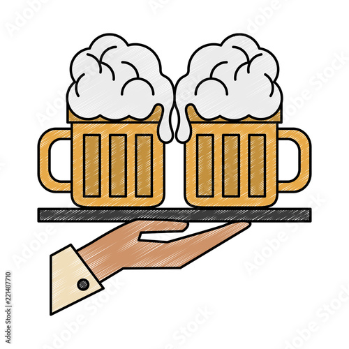 Hand holding beer cups scribble