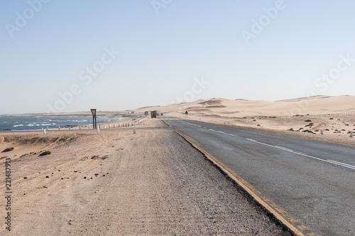 Sandstorm on the Trans Kalahari Highway   Sandstorm on the Trans-Kalahari Highway between Walvis Bay and Swakopmund  Namibia  Africa.