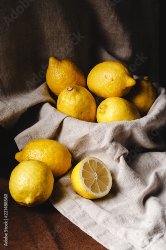 still life with lemons in a dark style