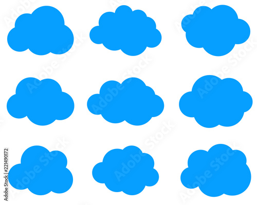 Set of blue clouds isolated on white background.