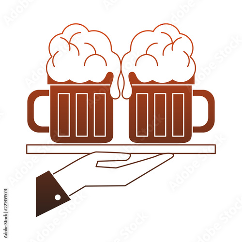 Hand holding beer cups red lines