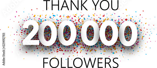Thank you, 200000 followers. Poster with colorful confetti.