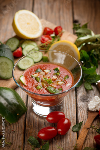 tomato gazpacho with ingredients