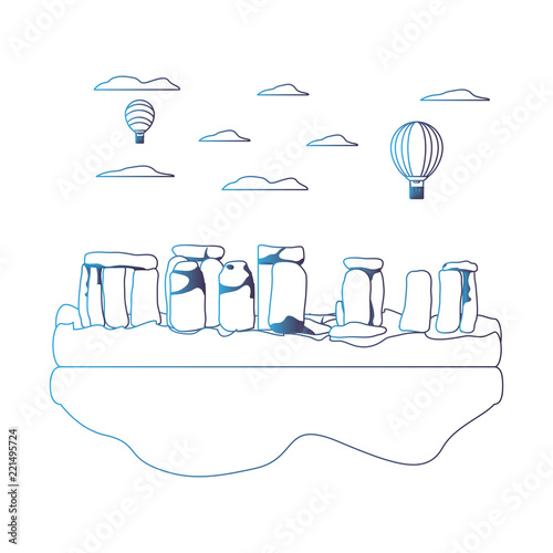 degraded line classical stonehenge sculpture and air balloons