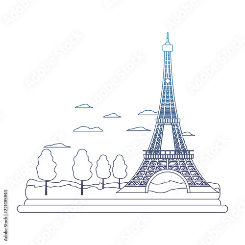 degraded line eiffel tower structure and cute trees