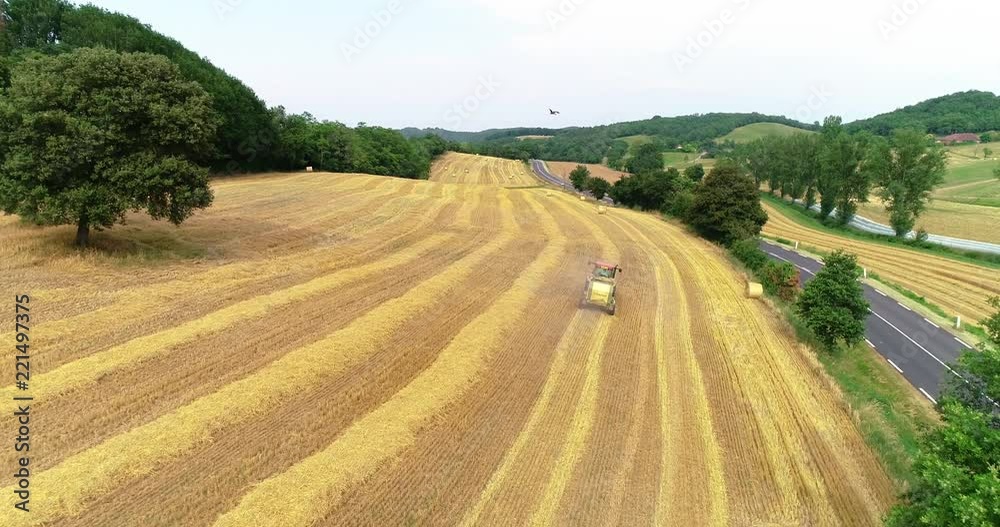 combine harvester in aerial view combine harvester in aerial view
