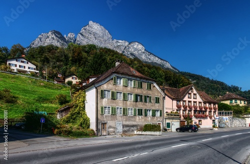 Peak of the Gonzen seen from street level in Sargans  Swiss Rhine valley