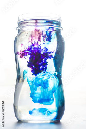blue and red dye in water