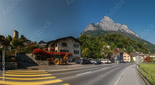 Peak of the Gonzen seen from street level in Sargans, Swiss Rhine valley © elliottcb