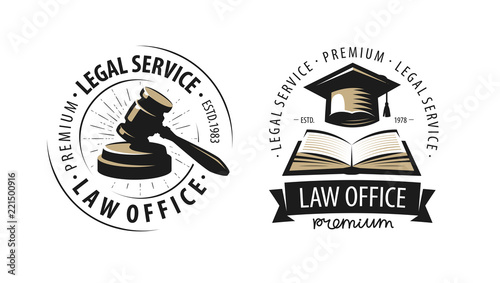 Law office, attorney, lawyer logo or label. Justice symbol. Vector illustration