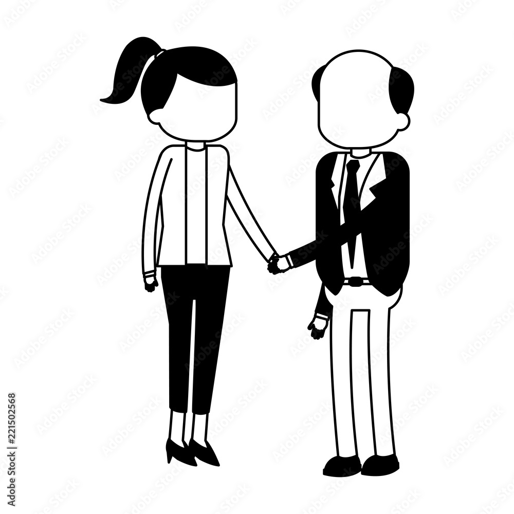 Businessman and woman shaking hands in black and white Businessman and woman shaking hands in black and white