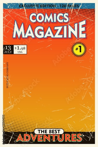 Old comic book cover. Gradient background.