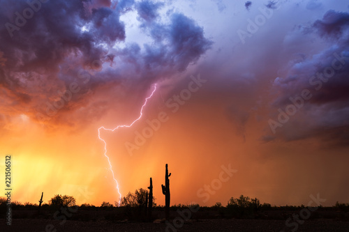 Lightning bolt strike from dramatic storm clouds.