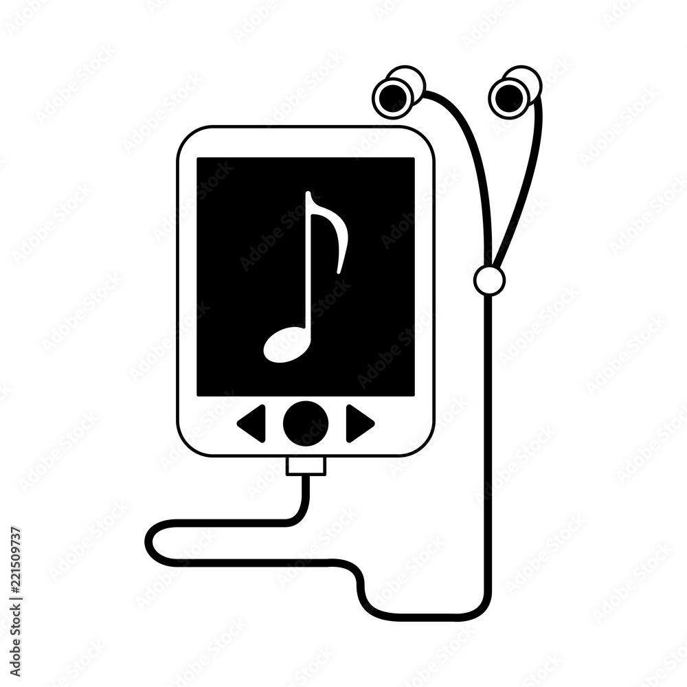 Music player with headphones in black and white Music player with headphones in black and white