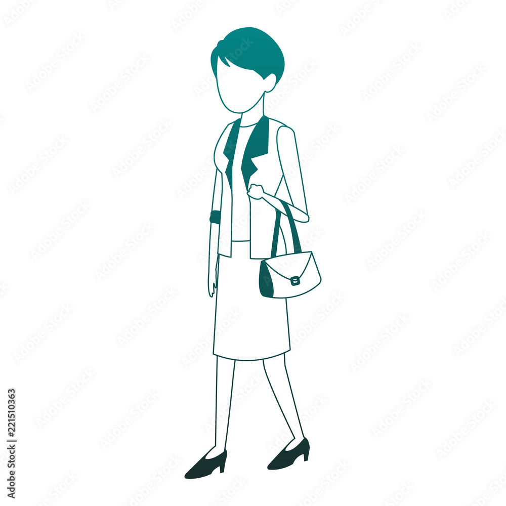 Businesswoman with bag blue lines Businesswoman with bag blue lines