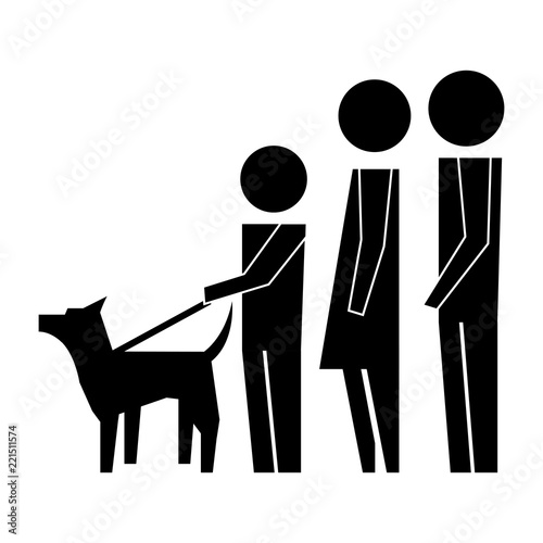 parents with son and dog mascot silhouette isolated icon