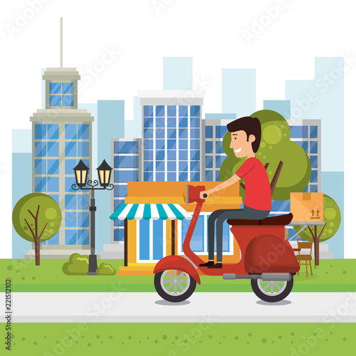 delivery worker with motorcycle character
