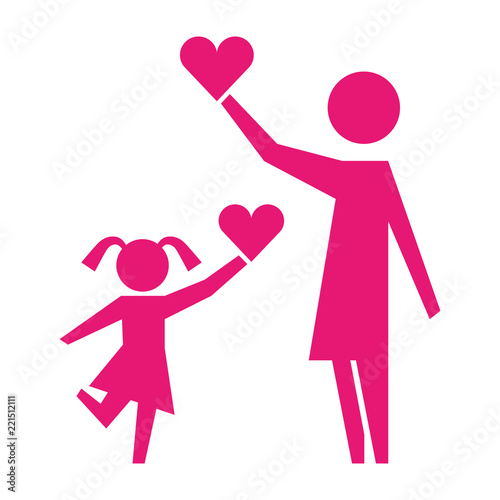 mom and daughter holding love heart pictogram