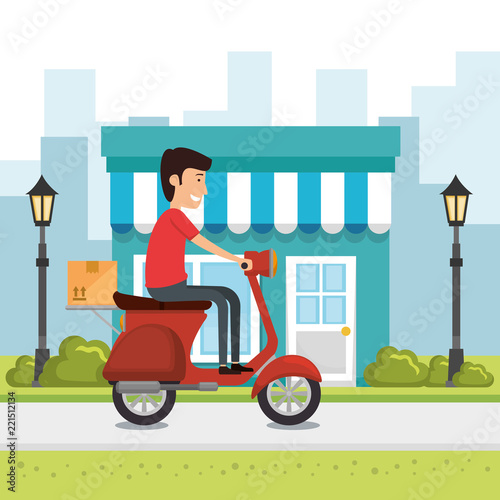 delivery worker with motorcycle character