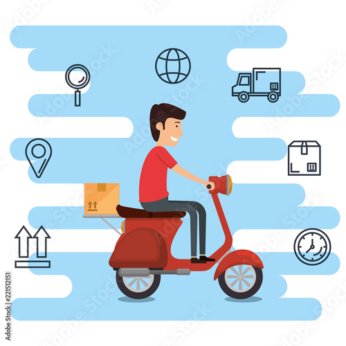delivery worker with motorcycle character