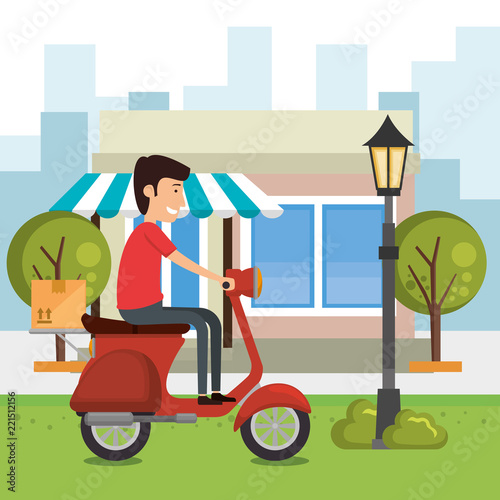 delivery worker with motorcycle character