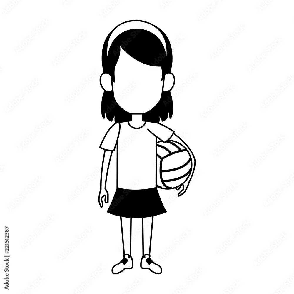 Girl with voleyball ball in black and white Girl with voleyball ball in black and white