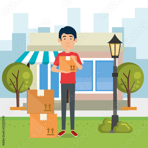 delivery worker with boxes character