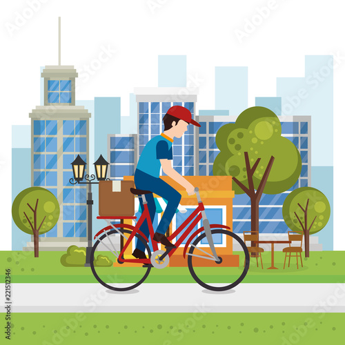 delivery worker in bicycle character