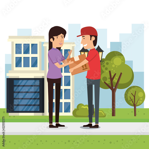 delivery worker with female receiver character