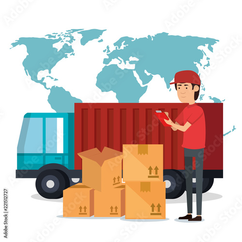 delivery worker with boxes character