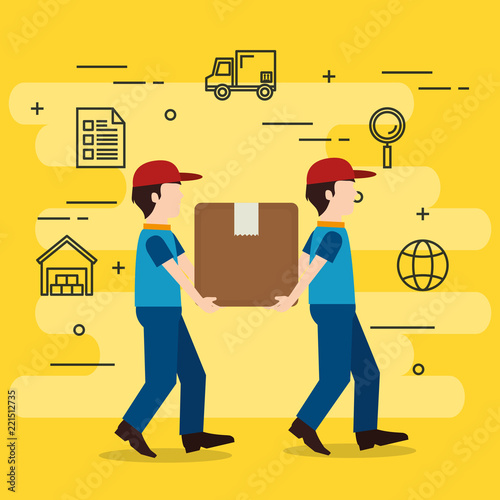 delivery workers with boxes character