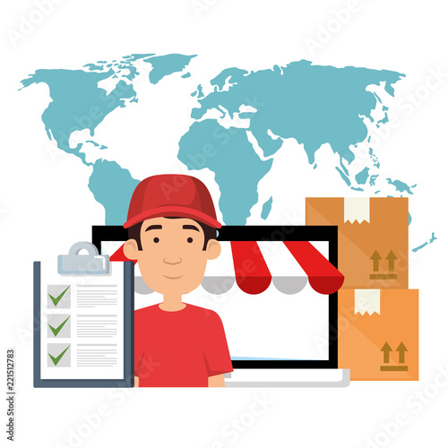 delivery worker with checklist character