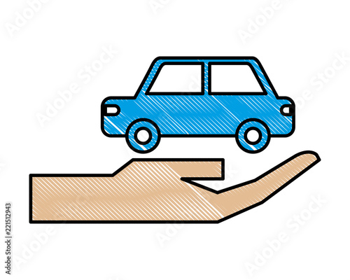 hand with car sedan isolated icon