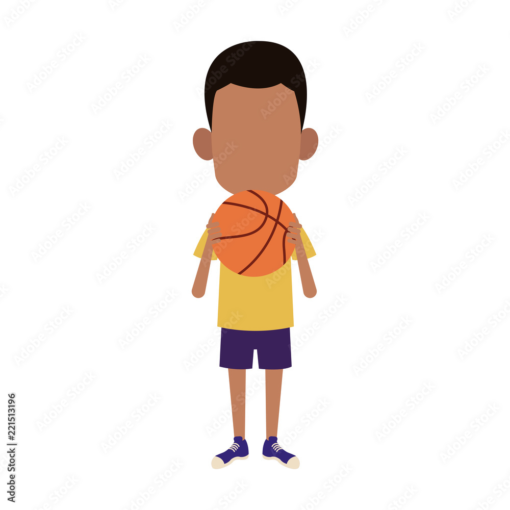 Afro boy with basketball ball