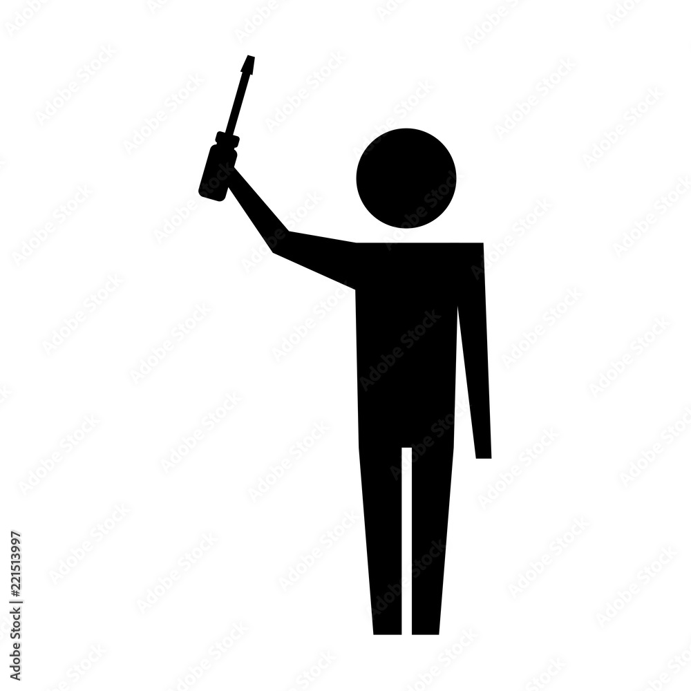 man pictogram holding screwdriver tool object man pictogram holding screwdriver tool object