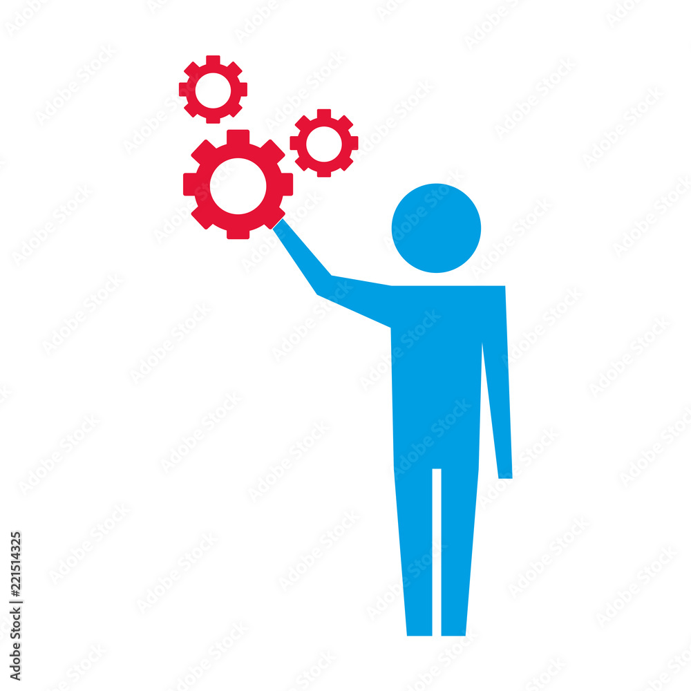 man pictogram with gears mechanic wheels man pictogram with gears mechanic wheels