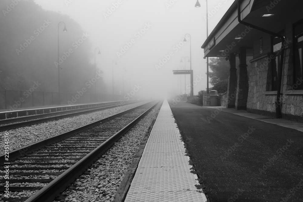 Train station in the fog