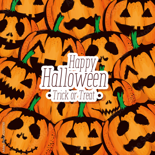 happy halloween card with pumpkins pattern