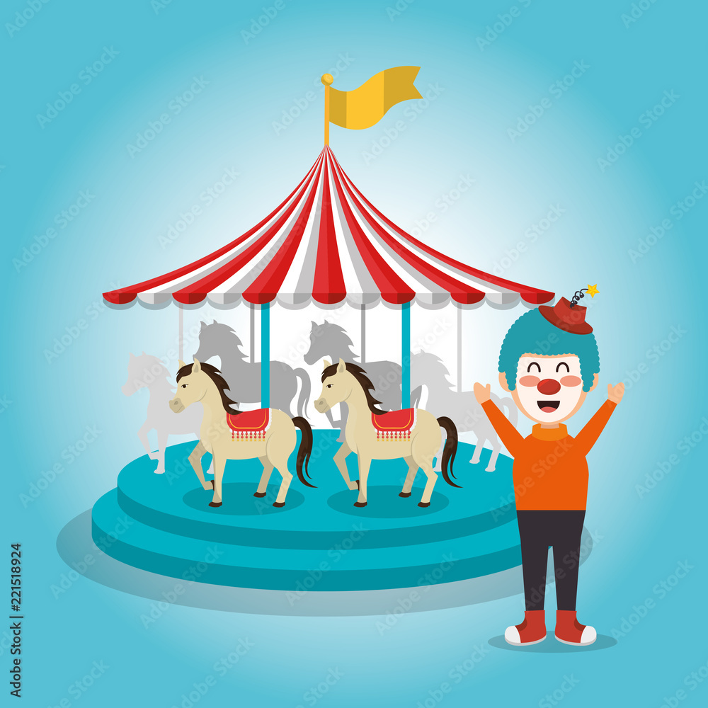 Obraz premium clown with carousel circus show
