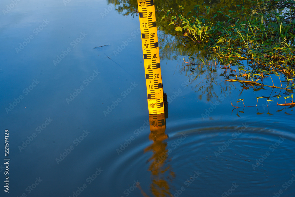 Reflector of water level meter Located in the still water. Stock Photo ...