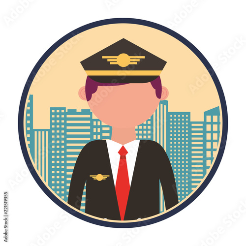 airplane pilot with cityscape