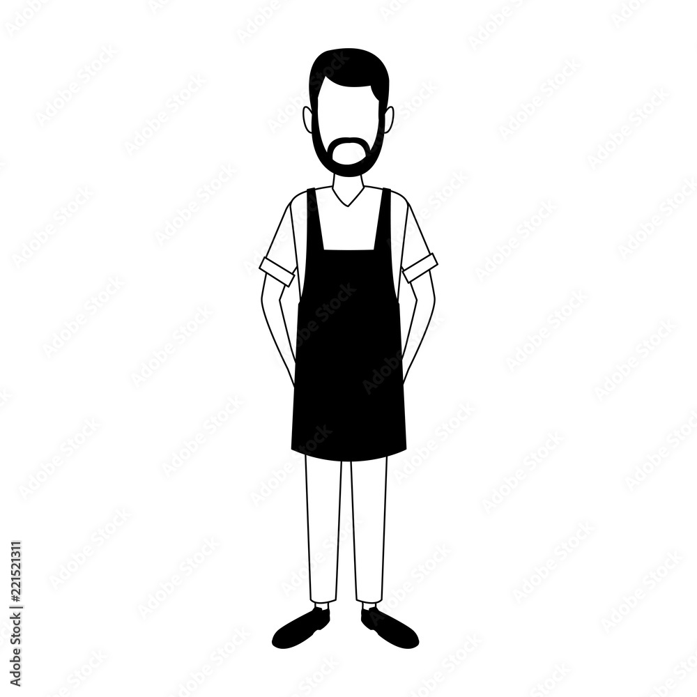 Barista man cartoon in black and white