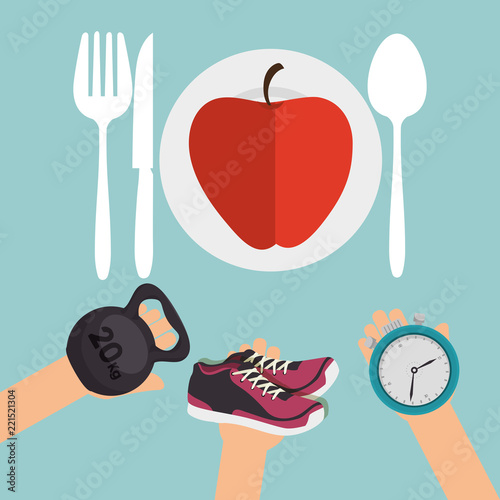 healthy food and fitness icons